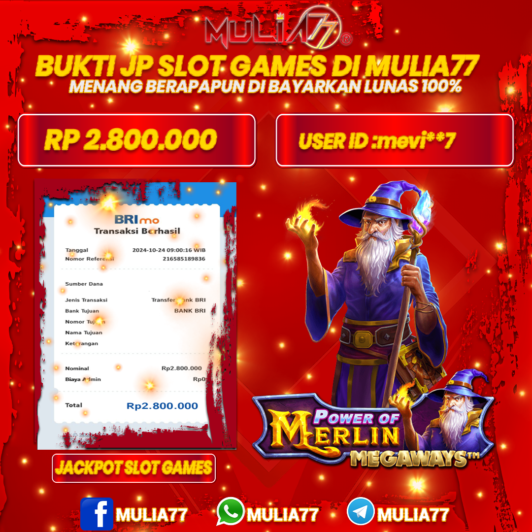 Menang Jackpot Slot Online Gacor MULIA77 Resmi Rp 2.800.000