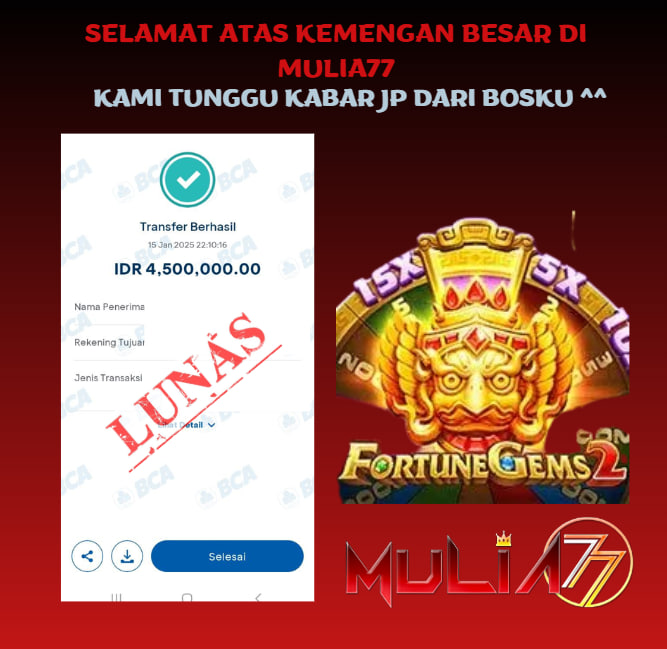 Menang Jackpot Slot Online Gacor MULIA77 Resmi Rp 4.500.000