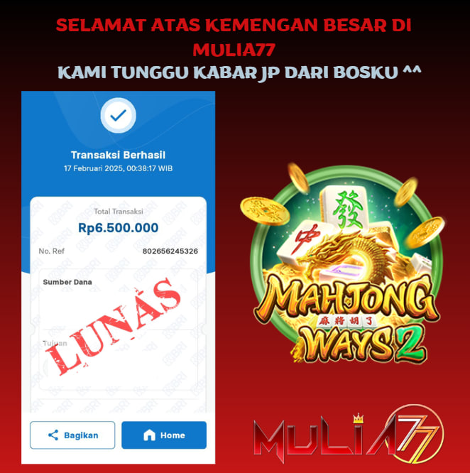 Menang Jackpot Slot Online Gacor MULIA77 Resmi Rp 6.500.000