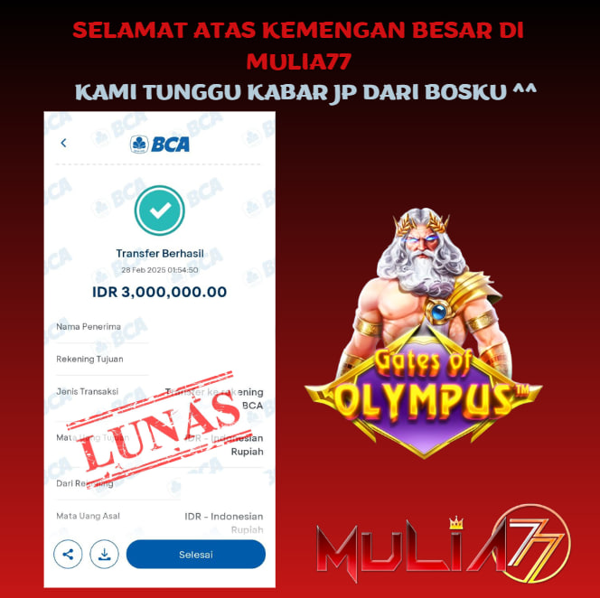 Menang Jackpot Slot Online Gacor MULIA77 Resmi Rp 3.000.000