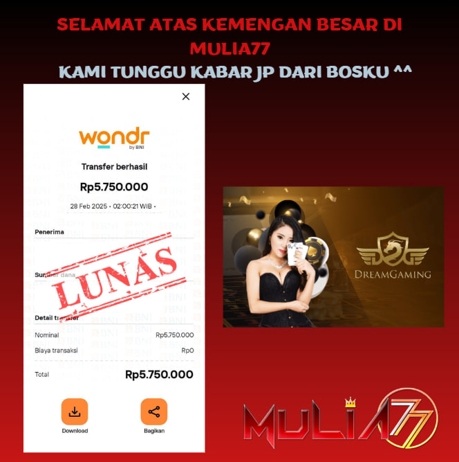 Menang Jackpot Slot Online Gacor MULIA77 Resmi Rp 5.750.000