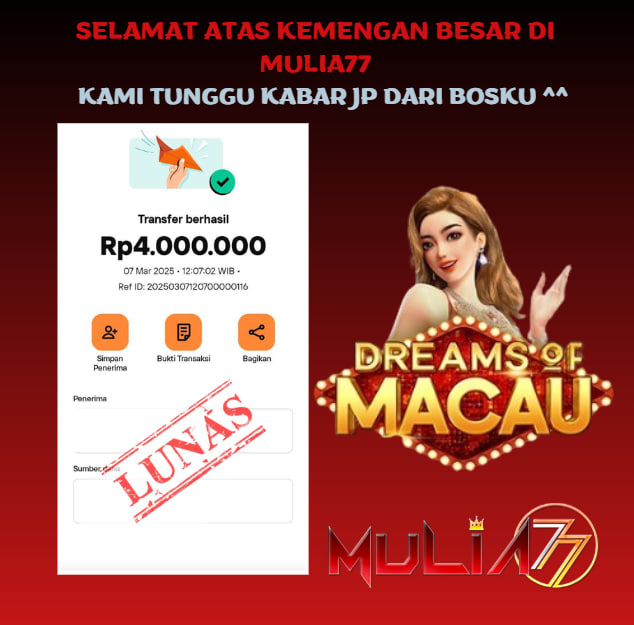 Menang Jackpot Slot Online Gacor MULIA77 Resmi Rp 4.000.000