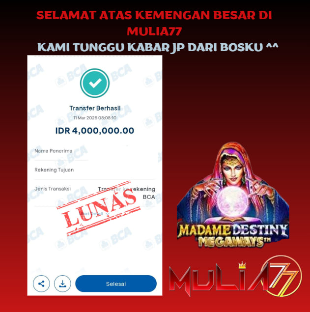 Menang Jackpot Slot Online Gacor MULIA77 Resmi Rp 4.000.000